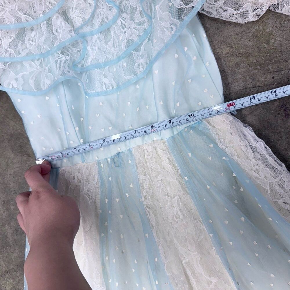 Vintage coquette tulle lace cottagecore striped heart printed maxi dress - Picture 3 of 6